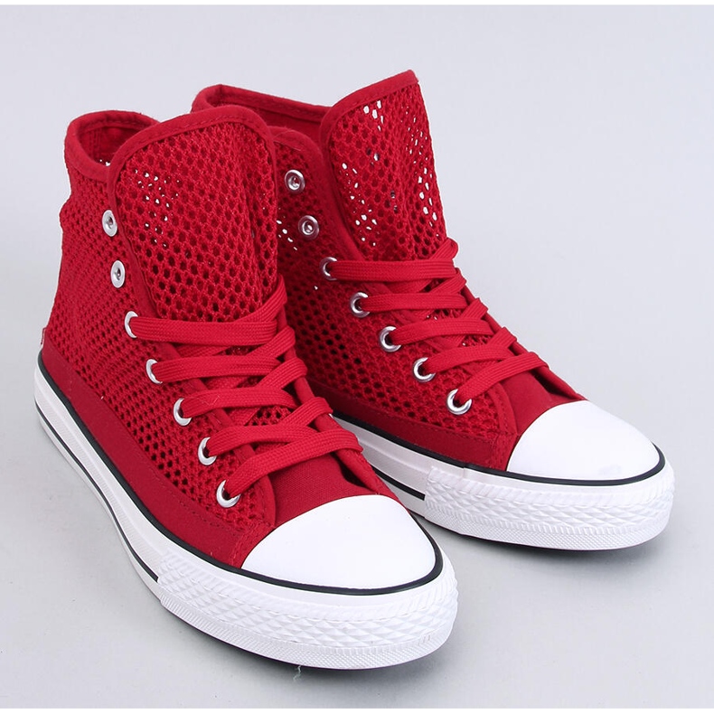 Red openwork high-top sneakers 1