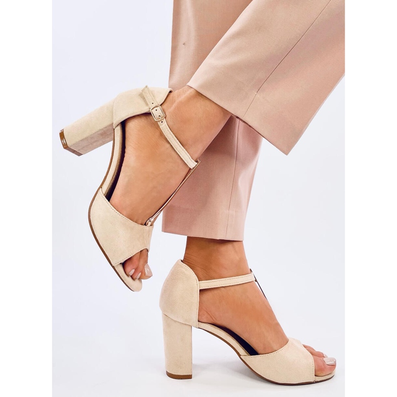 Ferdi Beige high-heeled sandals with gold decoration 1