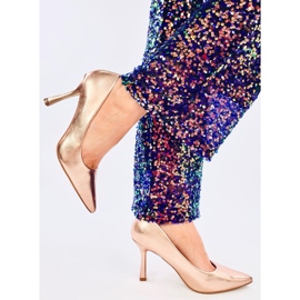 Champagne women's full-grain high heels golden 2