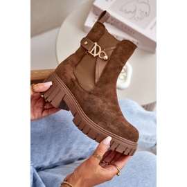Seastar Insulated Women's Ankle Boots With Gold Detail Eco Suede Brown Bervena 5