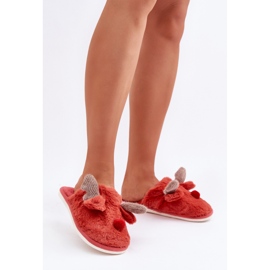 Women's slippers with a coral reindeer motif red 1