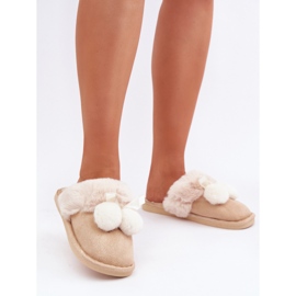 Women's slippers with soft fur beige 1