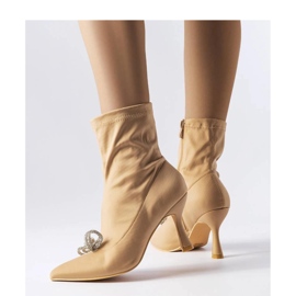 Beige ankle boots decorated with a zircon bow by Mars - Solea 1