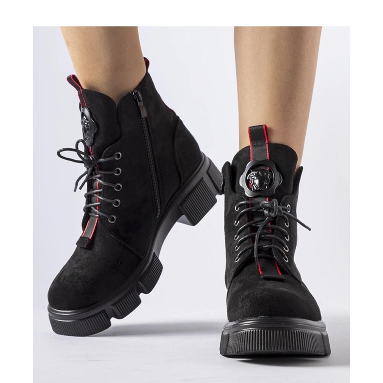 Black ankle boots decorated with red trim Monrency - Solea 1