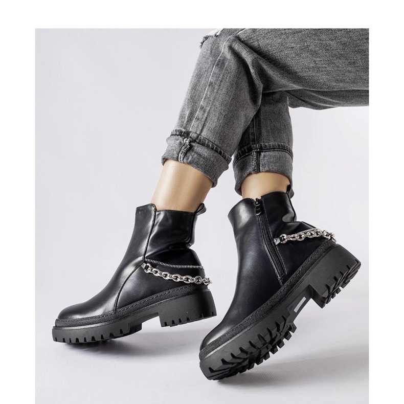 Black ankle boots with a chain 1