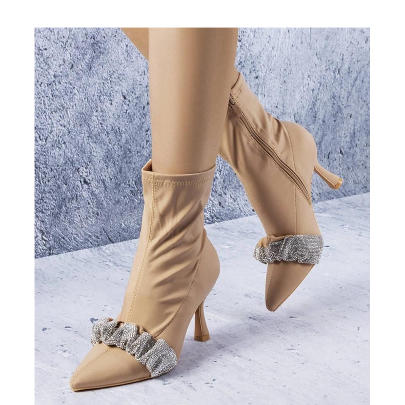 Solea Beige ankle boots decorated with zircons 1