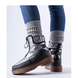 Gray insulated snow boots with zipper black 1