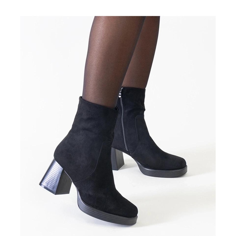 Black ankle boots with a square toe, eco-suede 1