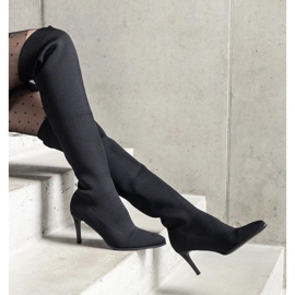 Black slip-on high-heeled boots with an elastic upper 1