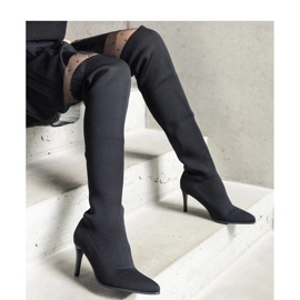 Black slip-on high-heeled boots with an elastic upper 2