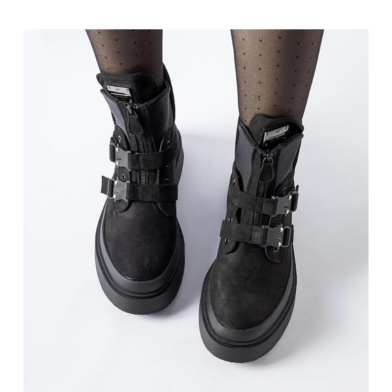 Black platform ankle boots with buckles 1