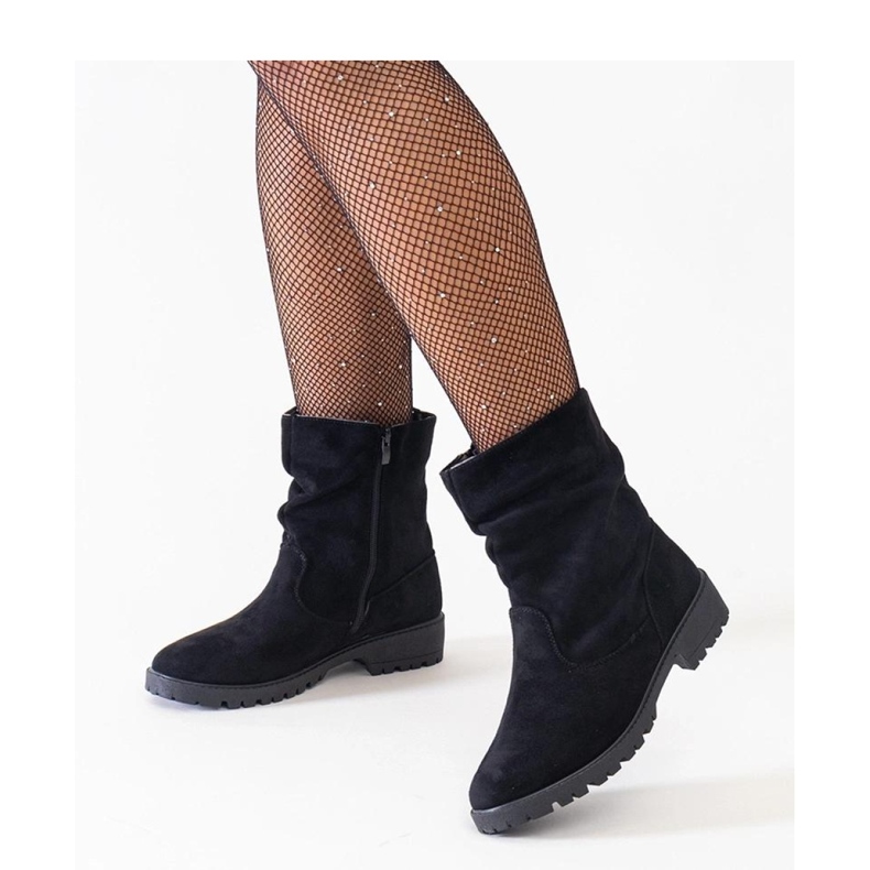 Black wrinkled ankle boots made of eco-suede 1