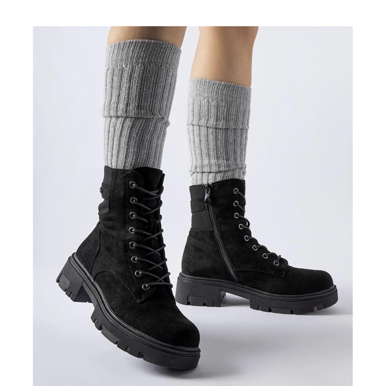 Black, slightly insulated eco-suede boots 1