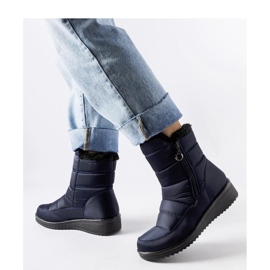 Navy blue snow boots with a low wedge 1