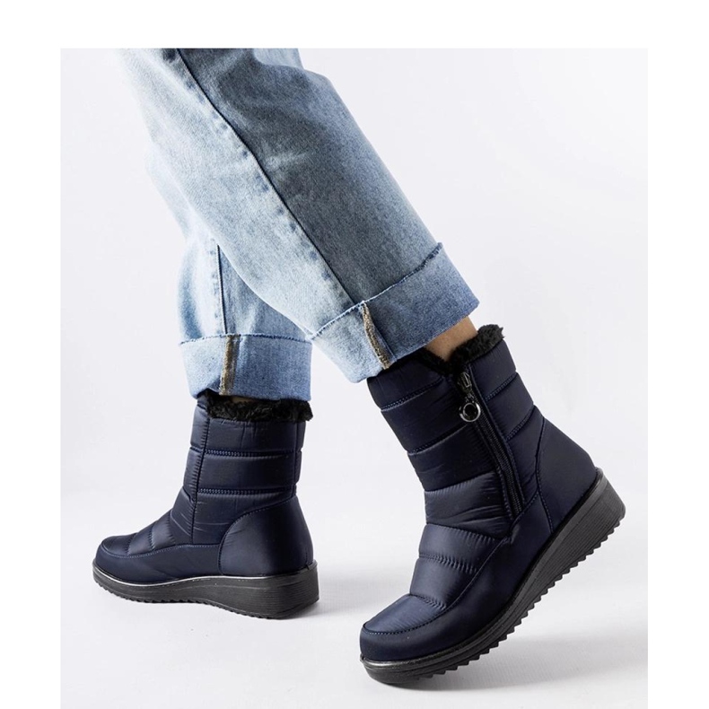 Navy blue snow boots with a low wedge 1