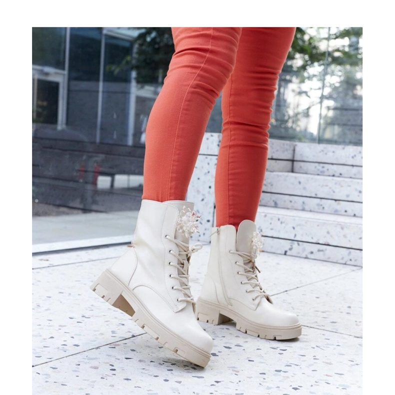 Beige ankle boots with decorative beads 1