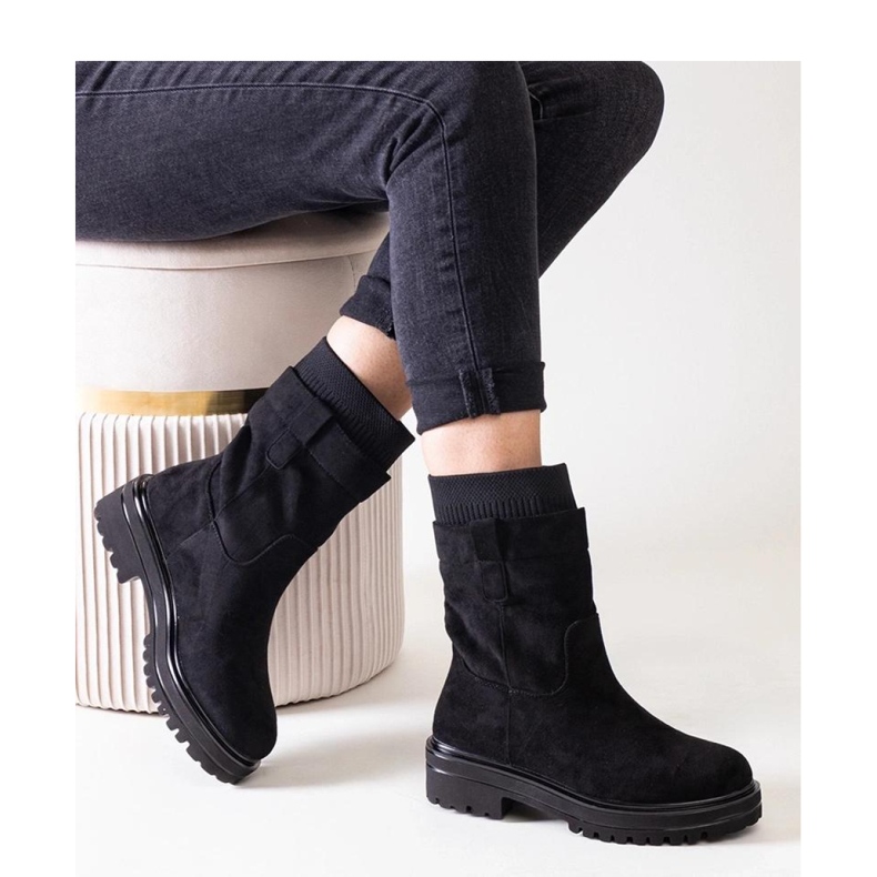 Black slip-on ankle boots with sock 1