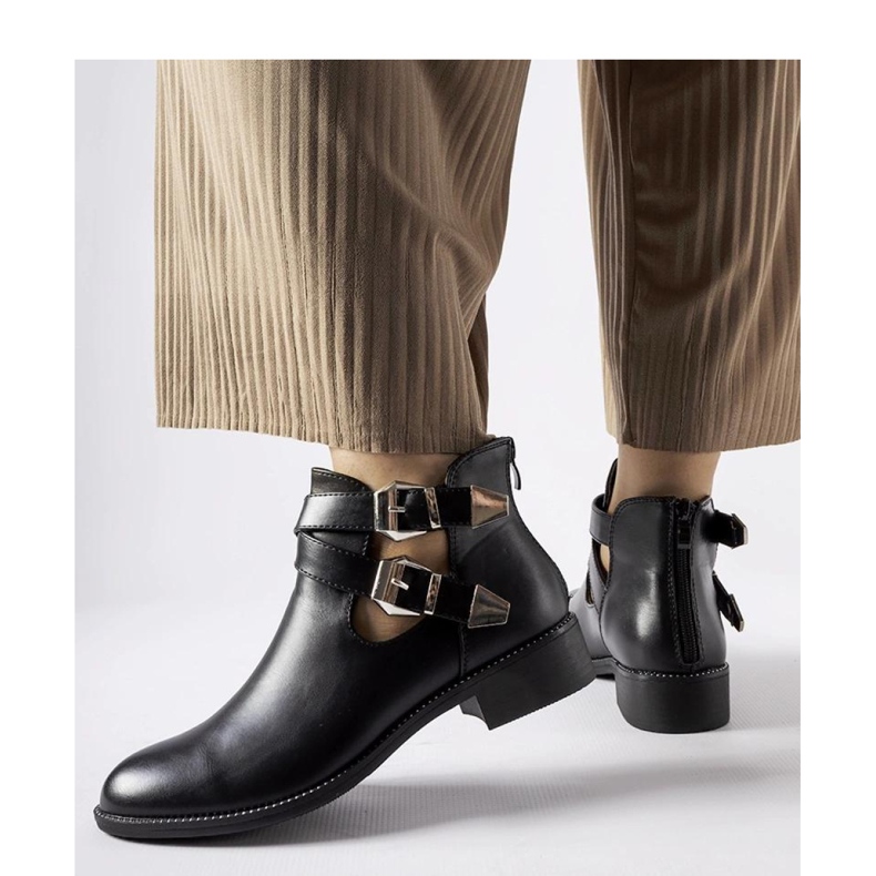 Black cut-out ankle boots with buckles 1