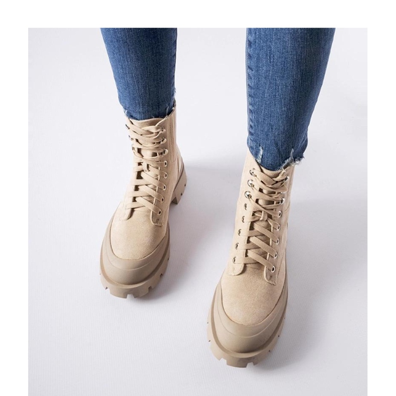 Beige ankle boots made of eco-suede 1