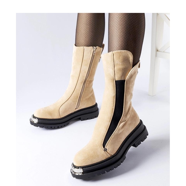 Beige insulated ankle boots with a decorative toe 1
