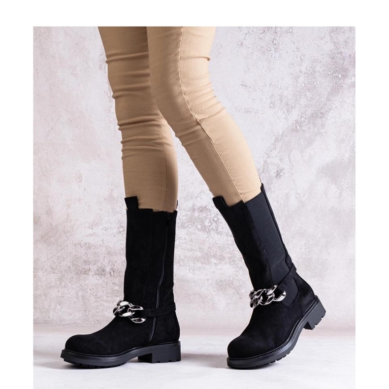 Black women's ankle boots decorated with chain 1