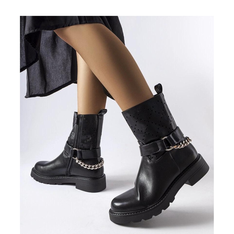 Black openwork boots with a chain 1