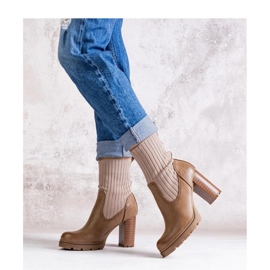 Dark beige ankle boots with a block heel made of eco-leather 1