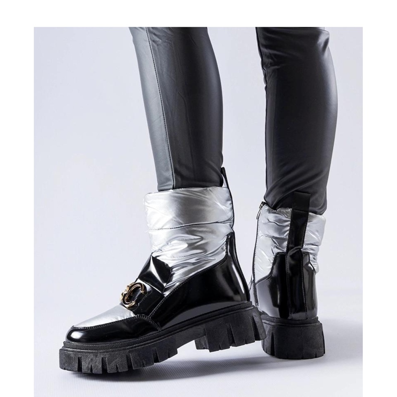 Black and silver patent snow boots 1