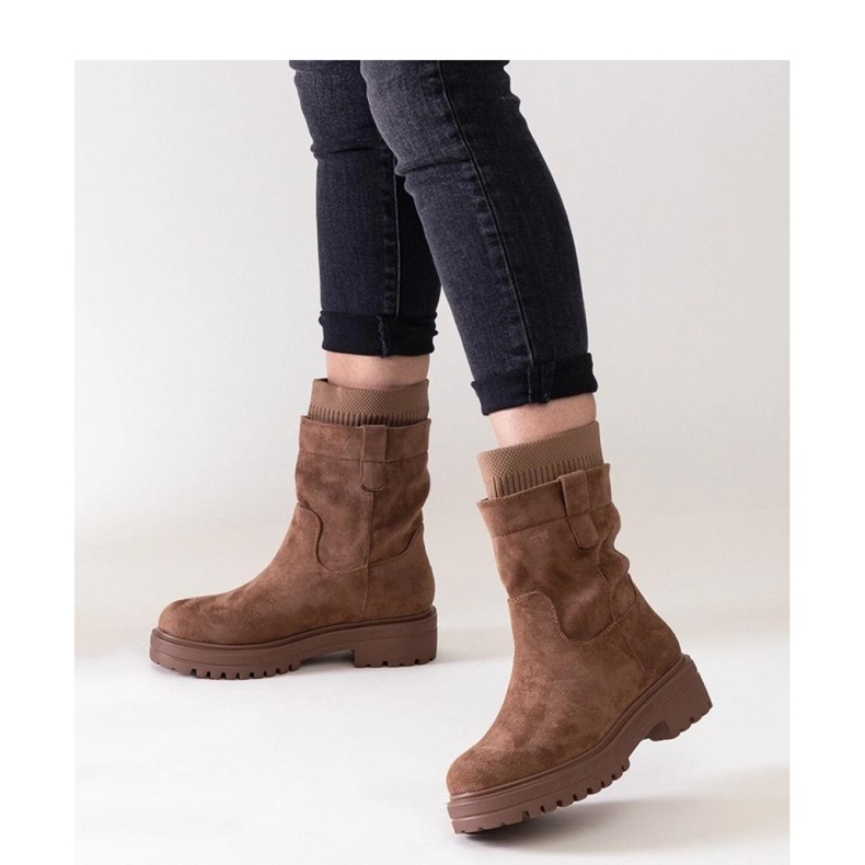 Brown slip-on ankle boots with sock 1