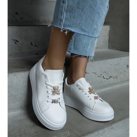 White platform sneakers decorated with a teddy bear 1