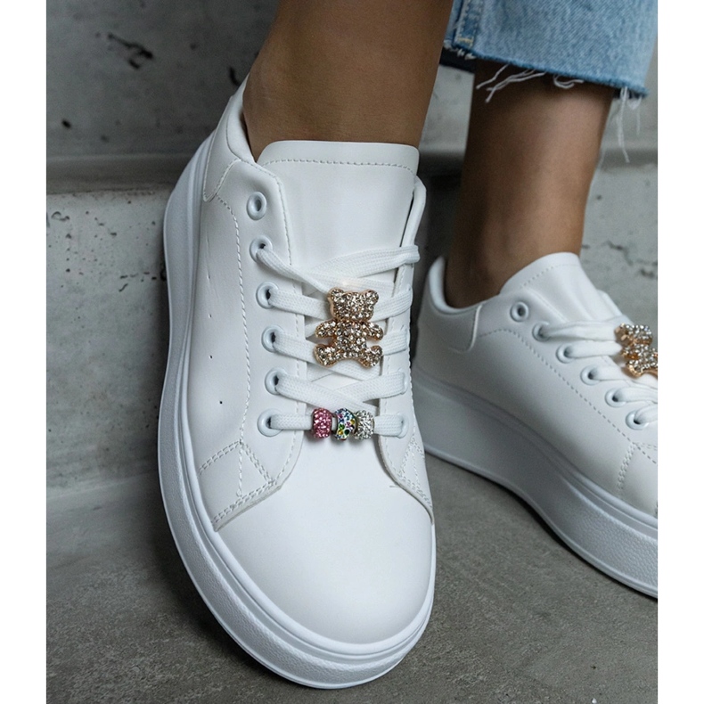 White platform sneakers decorated with a teddy bear 2