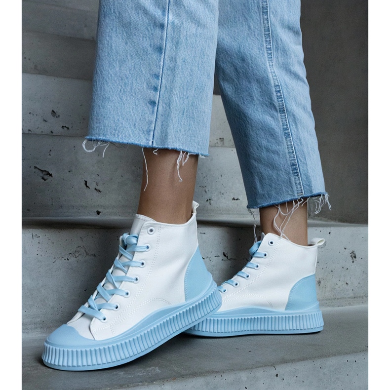 White and blue platform sneakers 1