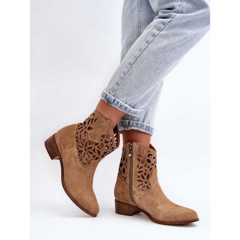 Zazoo 3404 Beige openwork suede ankle boots 2