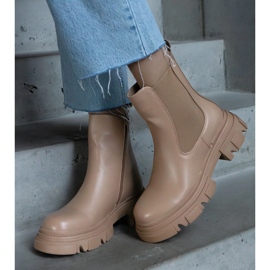 Beige insulated ankle boots with a zipper, eco leather 1