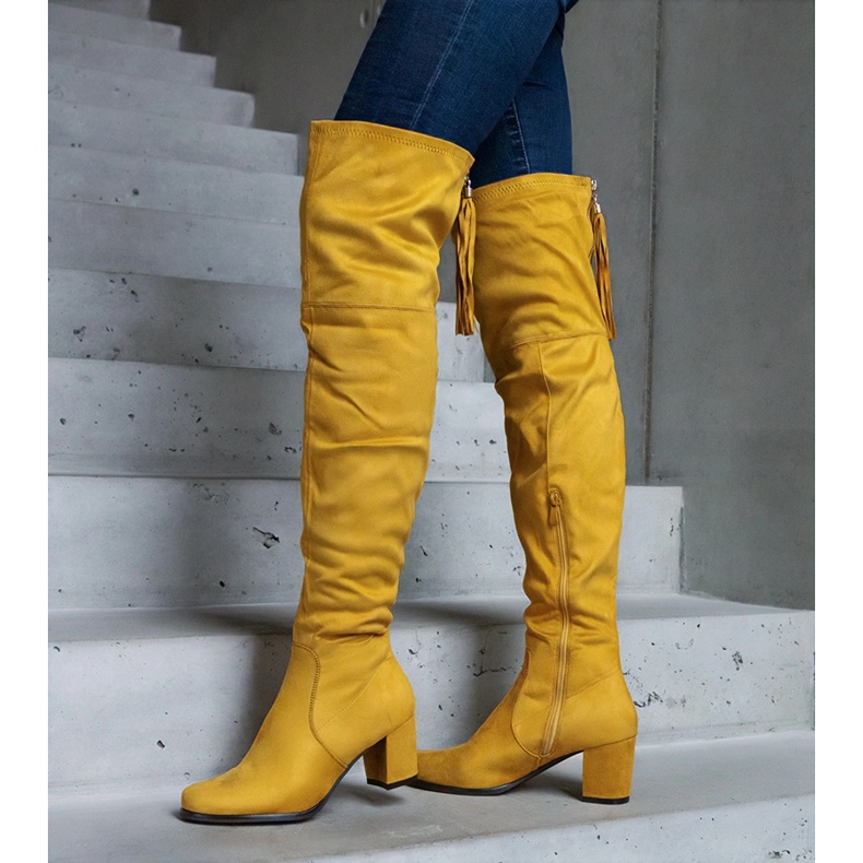 Yellow over-the-knee boots made of eco suede 2
