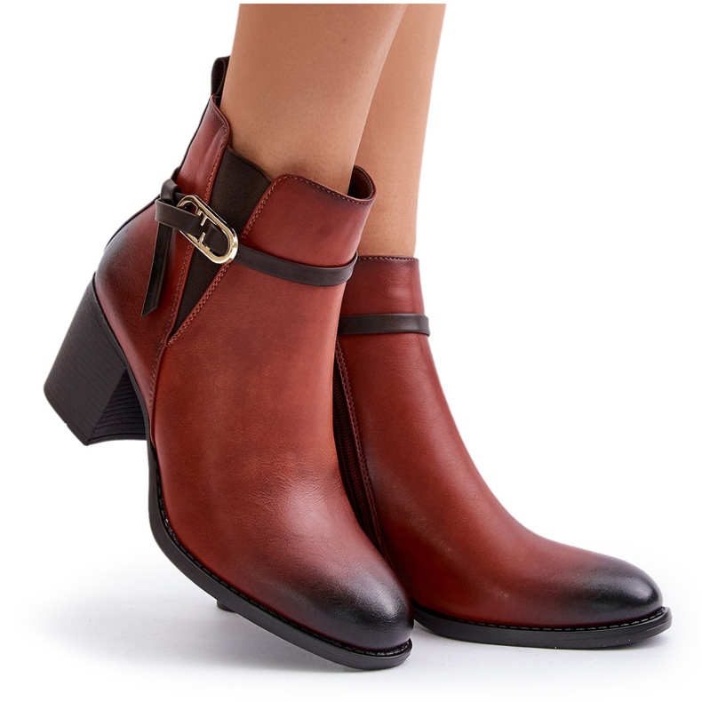 Jezzi Women's Ankle Boots With Heels, Warm, With Strap, Brown Zinithia 5