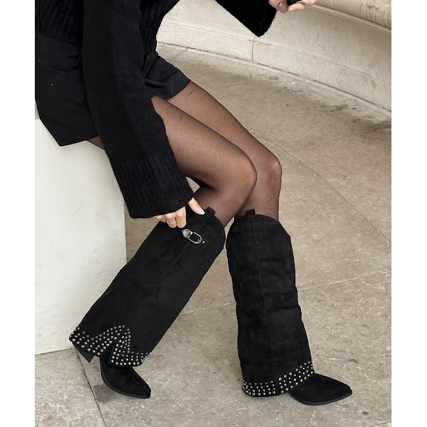 Boots with a turned-up upper on a heel, black 2