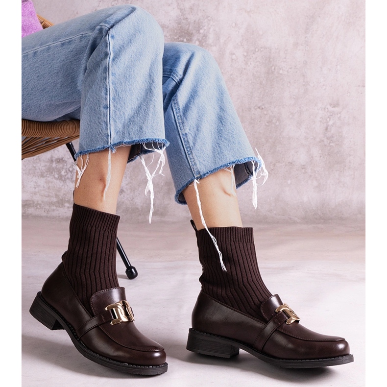 Brown ankle boots with a fabric upper 1