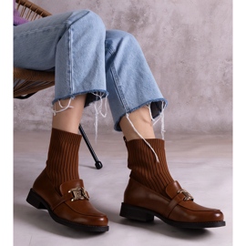 Brown ankle boots with a fabric upper 1