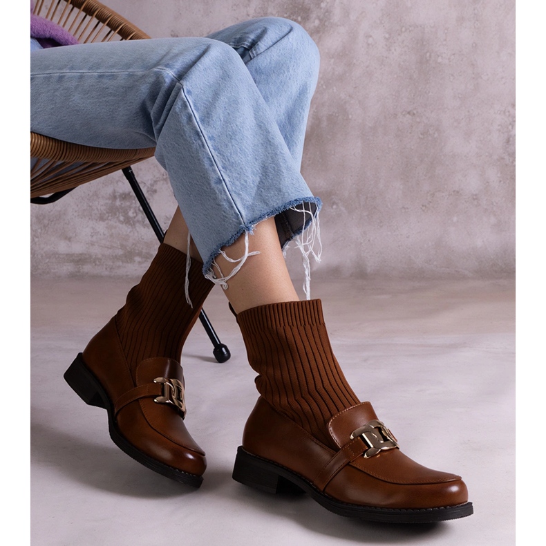 Brown ankle boots with a fabric upper 2