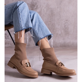 Dark beige ankle boots with a fabric upper 1