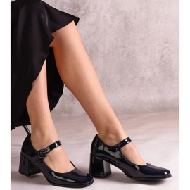 Navy blue varnished pumps with a strip on the post 1