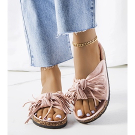 Laderies fringed pink slippers 1