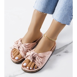 Laderies fringed pink slippers 2