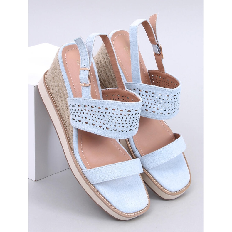 Openwork espadrilles on blue wedges 1