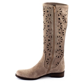 Olivier Women's openwork boots with flowers, dark beige 1