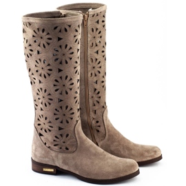 Olivier Women's openwork boots with flowers, dark beige 2