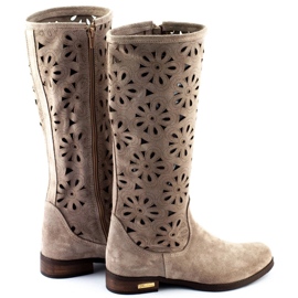 Olivier Women's openwork boots with flowers, dark beige 3