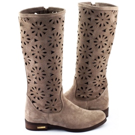 Olivier Women's openwork boots with flowers, dark beige 4