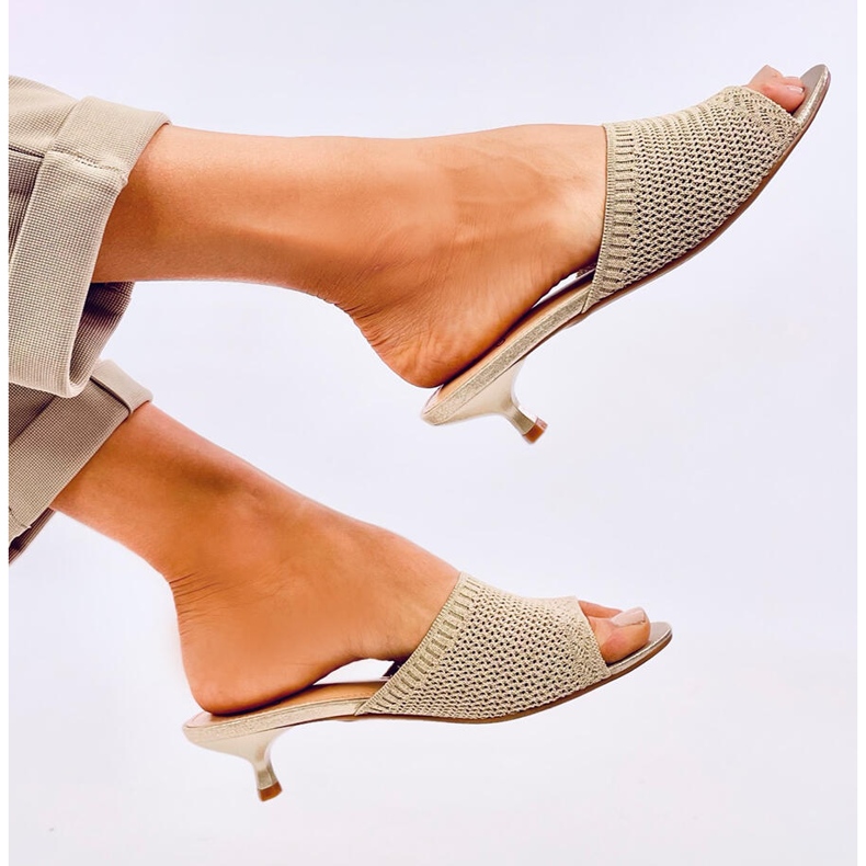 Women's openwork flip flops on gold beige 1